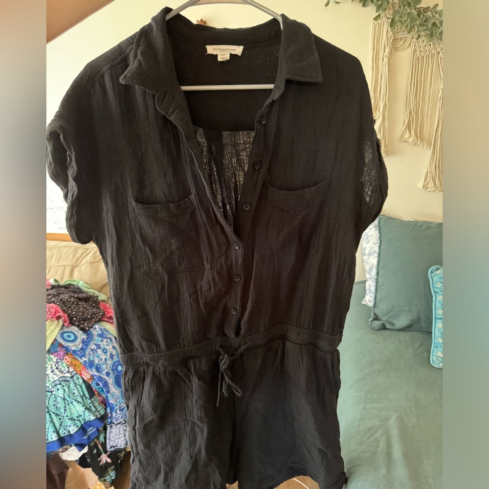 Black linen-like romper